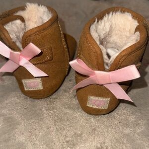 UGG Brown Baby Boots with Pink Bow
